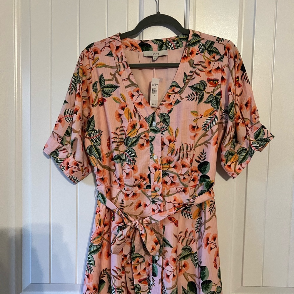 LOFT Pink Floral Long Sleeve Dress